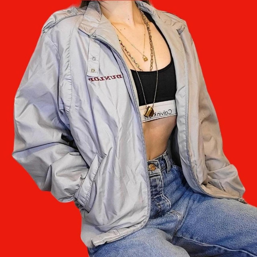 VINTAGE 80s DUNLOP GREY BOMBER JACKET